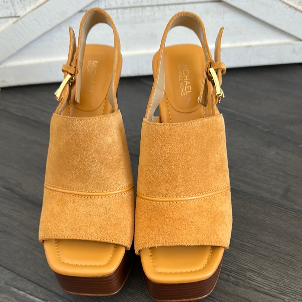 Michael Kors Tan Platform Slingback Sandals